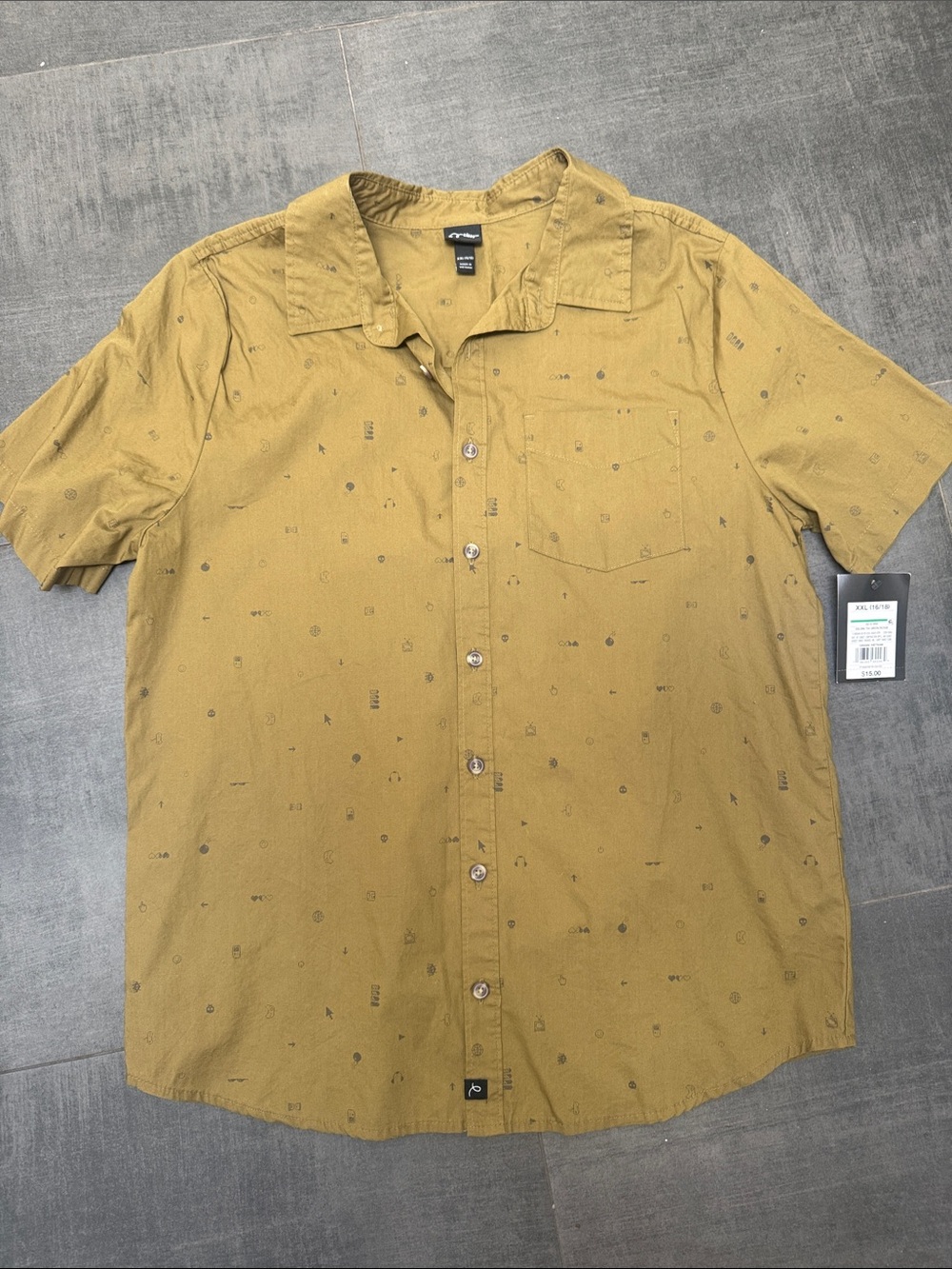 art class Mustard Short Sleeve Button-Down Shirt with Micro Motif